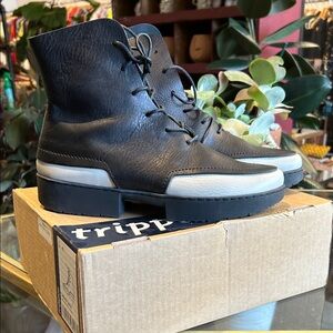 Trippen Black and Gray Lace Up Ankle Boots